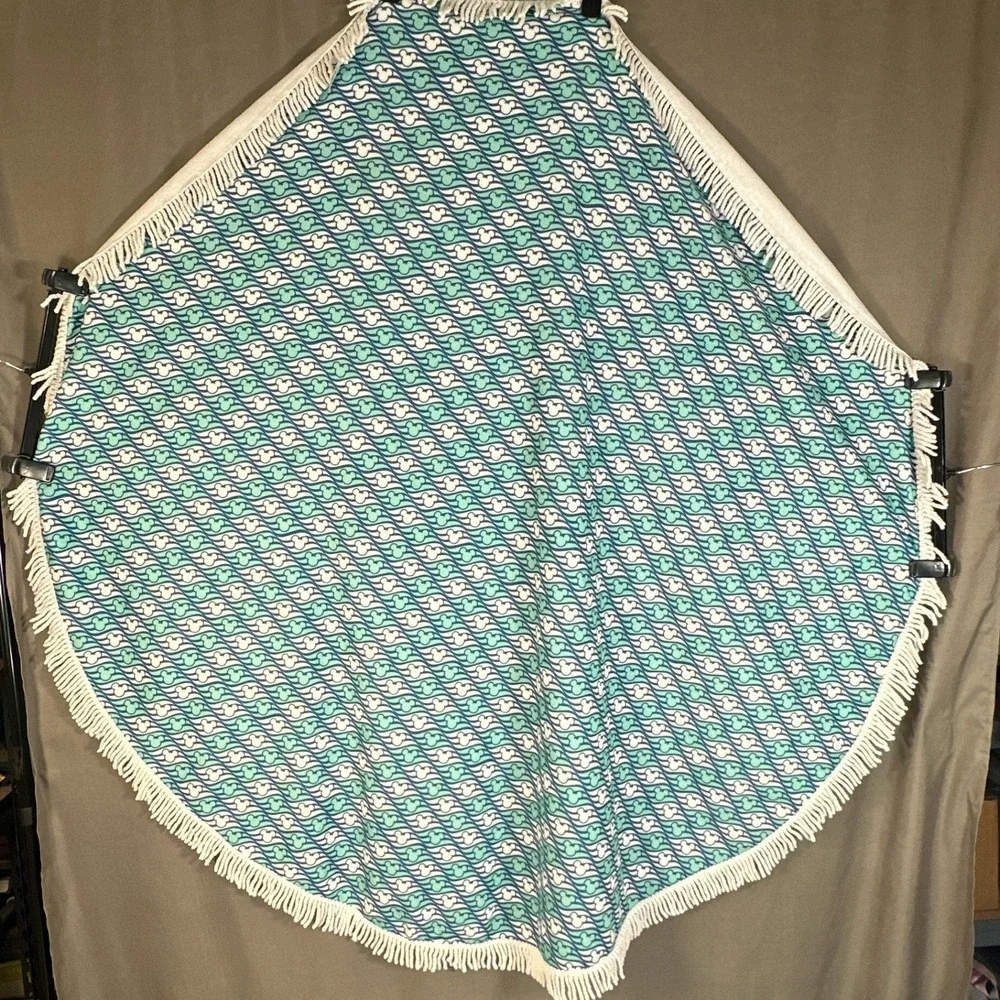 Disney Cruise Line Mickey Mouse Round Beach Towel Teal Blue White Fringe 56